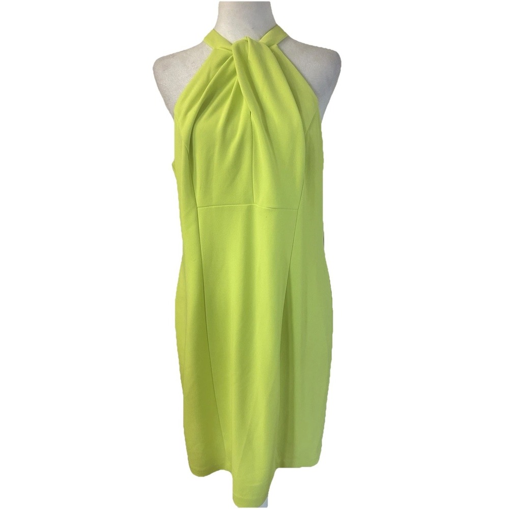 Julia Jordan Neon Green Halter Neck Twisted Keyhole Sheath Dress Size 12 NWT